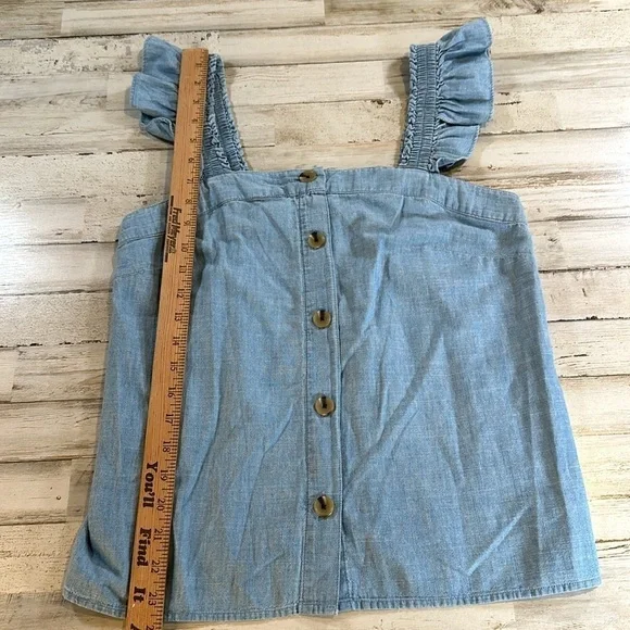 NWT J Crew Factory Denim Chambray Ruffle Strap Top 100% Cotton - Picture 3 of 5